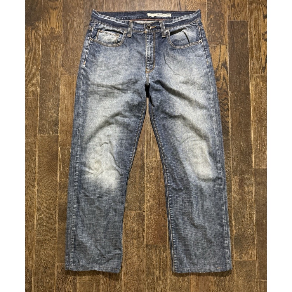 DKNY Soho Relaxed Fit Jeans Mens 32x27 Blue Excellent Acid Wash Straight Leg